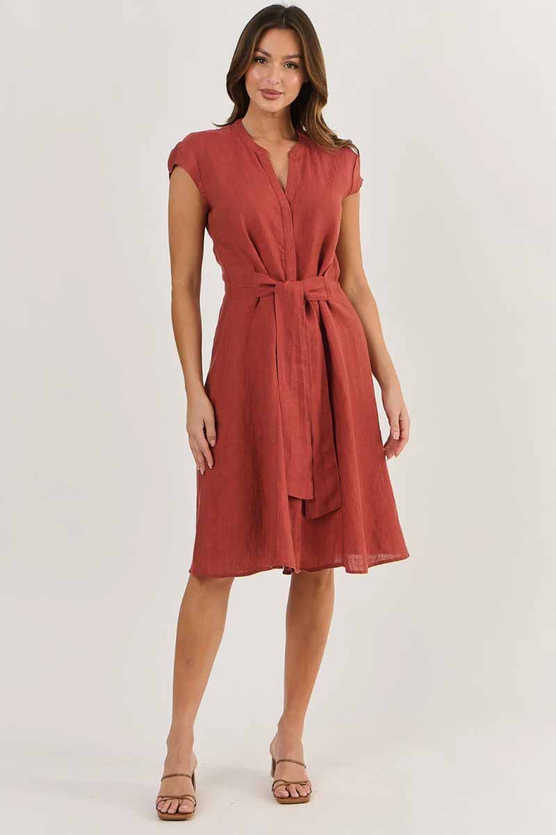 NATURALS BY O & J  GA521 Linen Dress - Cedar