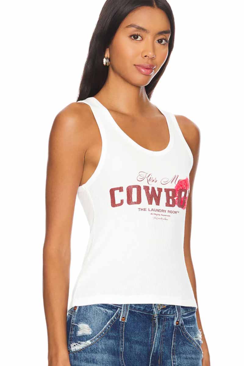 THE LAUNDRY ROOM Kiss me Cowboy Rib Tank - White