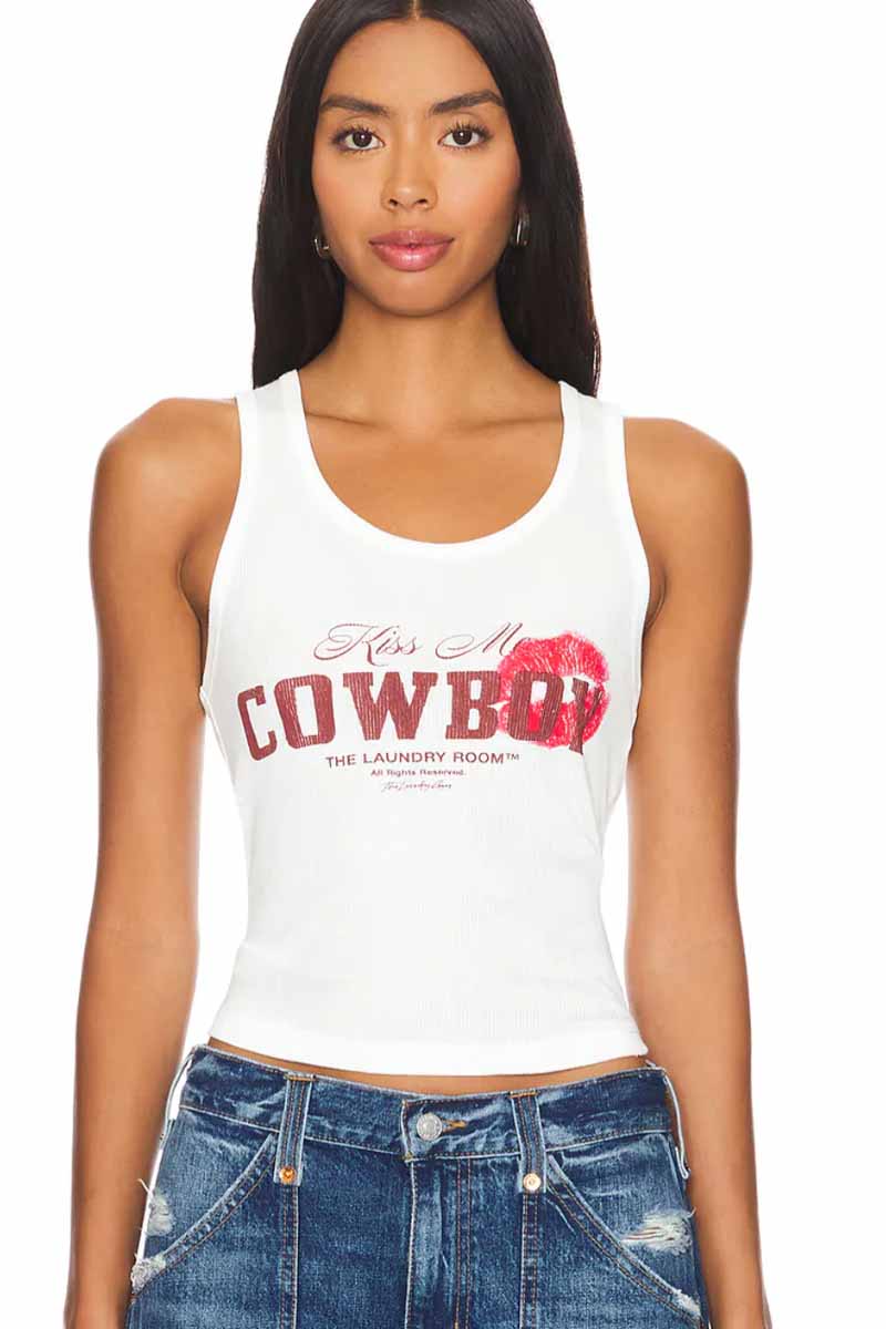 THE LAUNDRY ROOM Kiss me Cowboy Rib Tank - White