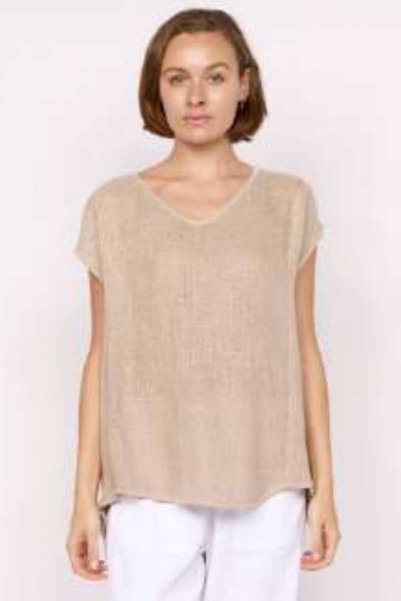 CARBON THE LABEL Lyra V Neck Hessian Tunic Top  - Cinnamon