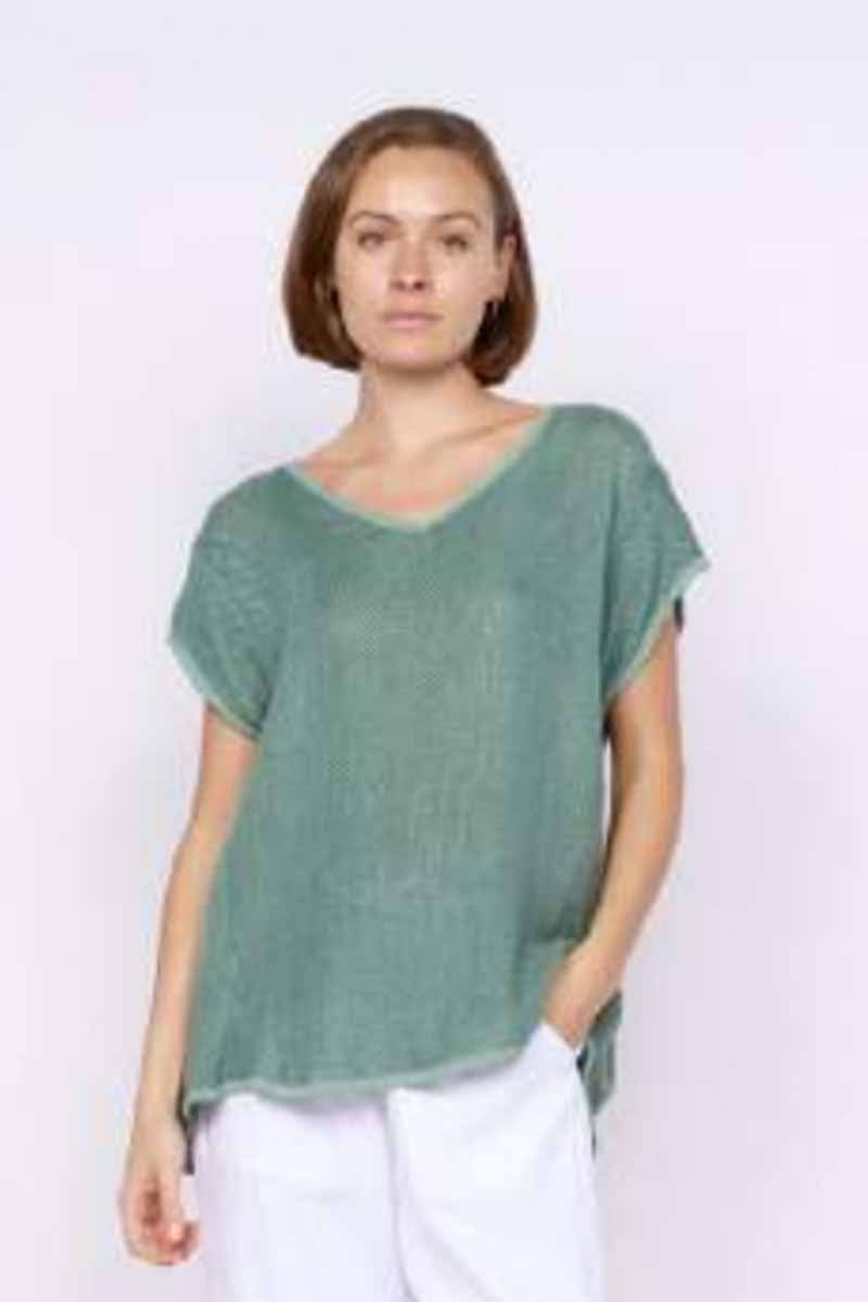 CARBON THE LABEL Lyra V Neck Hessian Tunic Top  - Seafoam