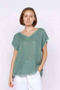 CARBON THE LABEL Lyra V Neck Hessian Tunic Top  - Seafoam