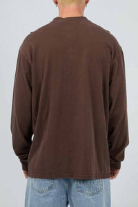 SILENT THEORY Henley LS Top - Chocolate