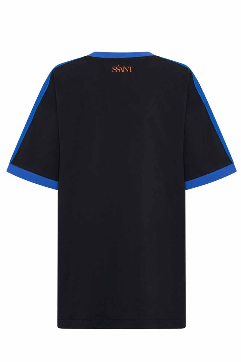 ssaint oversized tee black with big number twenty two in orange on front plain black back. back view 