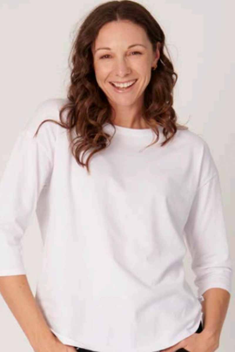 ONE TEN WILLOW Round Neck Tee 3/4 Sleeve - White