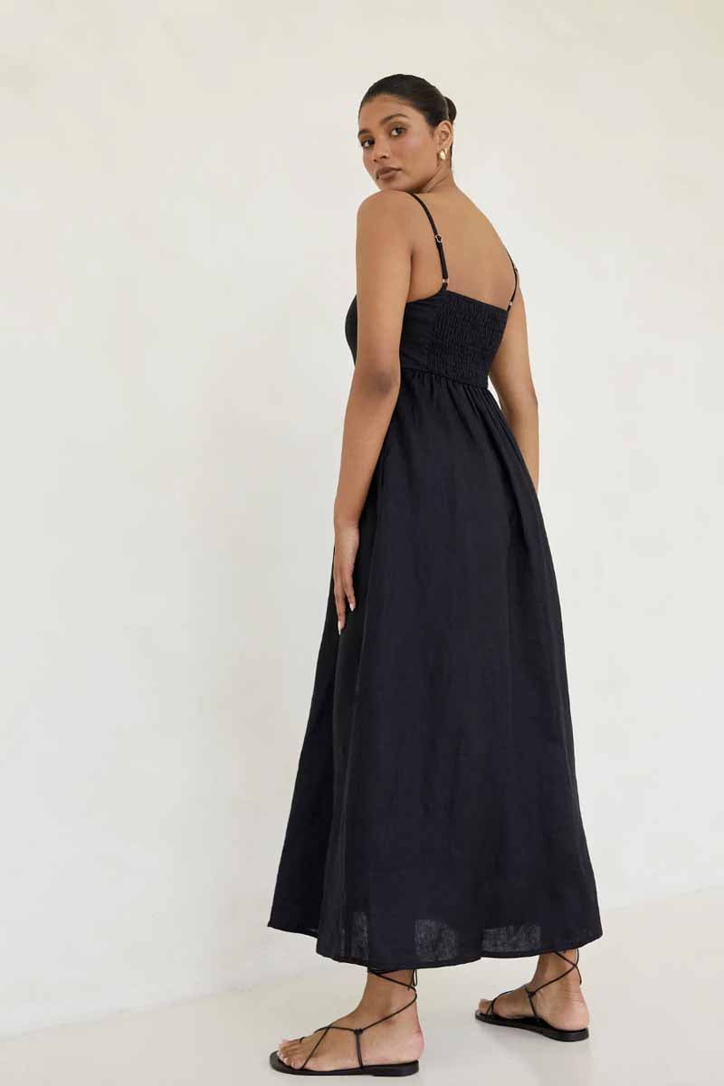 BISK THE LABEL Rory Linen Maxi - Black