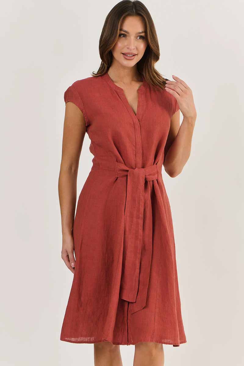 NATURALS BY O & J  GA521 Linen Dress - Cedar