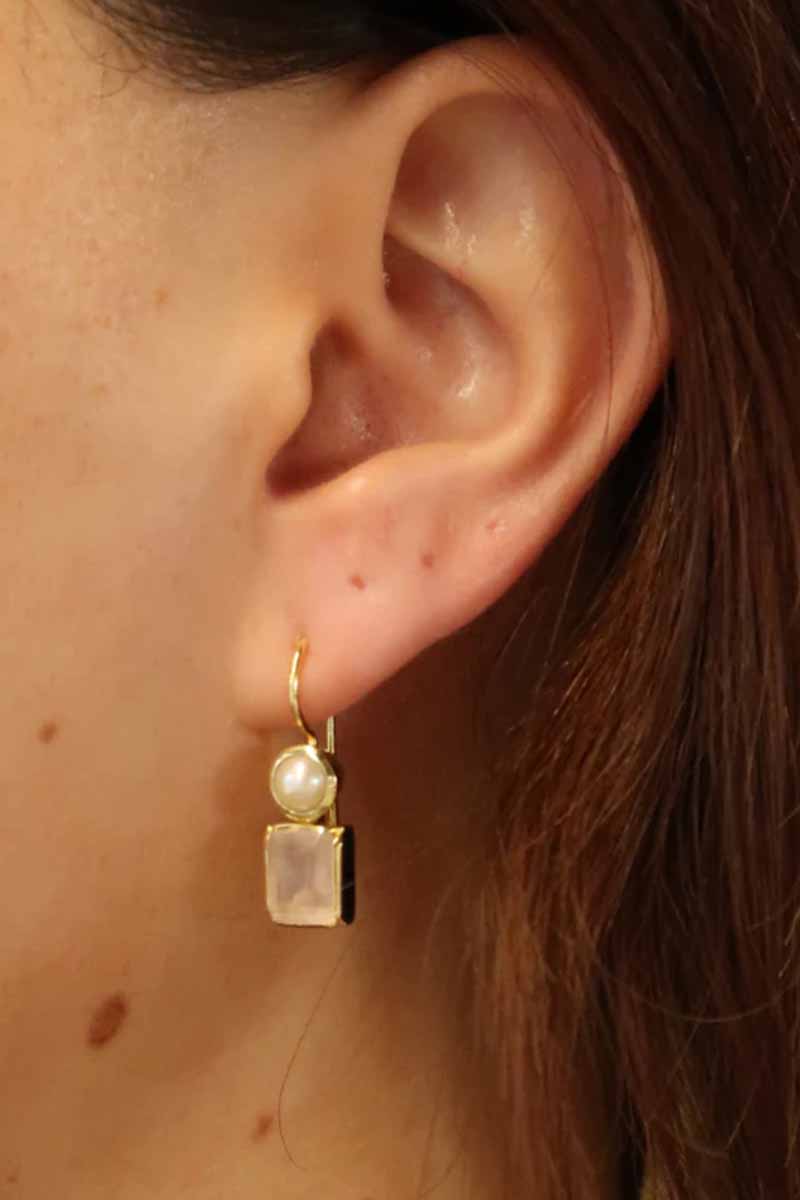 ZAFINO Willow Earring - Rose Quartz & Pearl