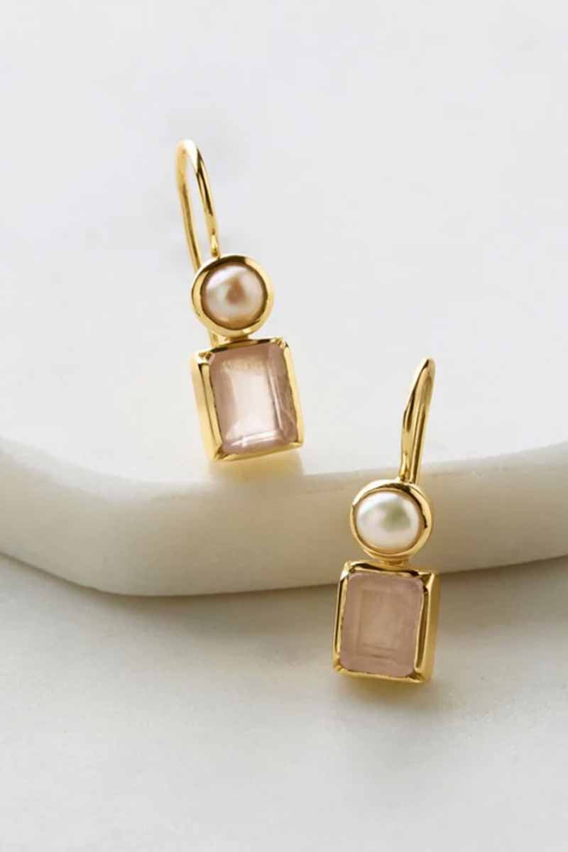 ZAFINO Willow Earring - Rose Quartz & Pearl